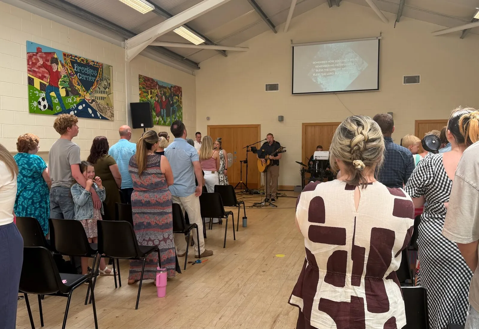 People gathered for Sunday worship at Millbrook Community Centre.